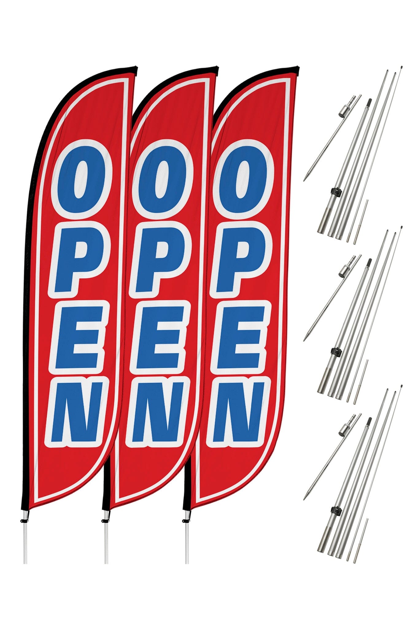 Open Feather Flag - 3 Pack w/ Ground Spike Pole Set 10M1200106X3GSET