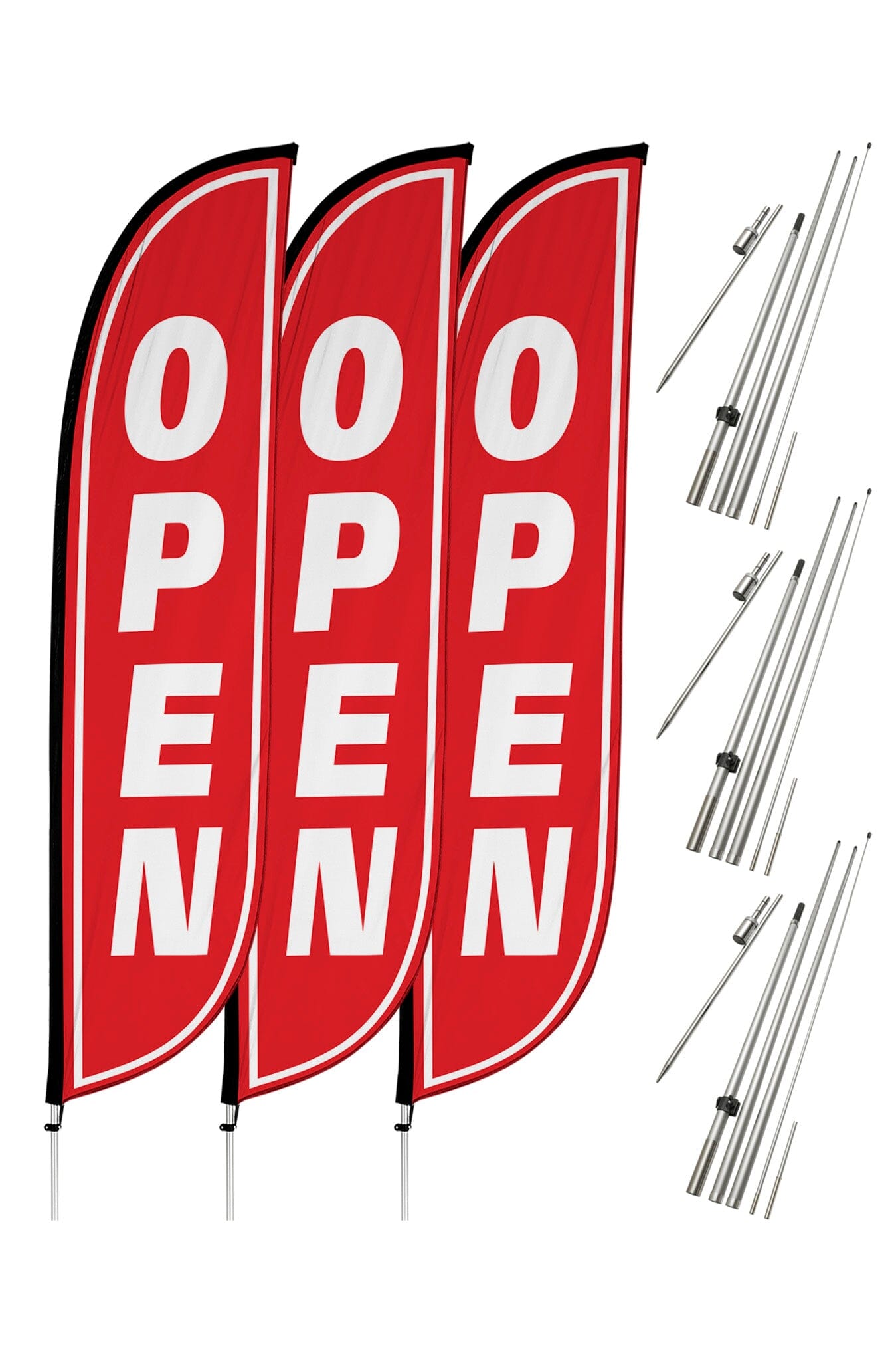 Open Feather Flag - 3 Pack w/ Ground Spike Pole Set 10M1200104X3GSET