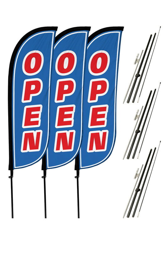 Open Feather Flag - 3 Pack w/ Ground Spike Pole Set 10M5000107X3GSET