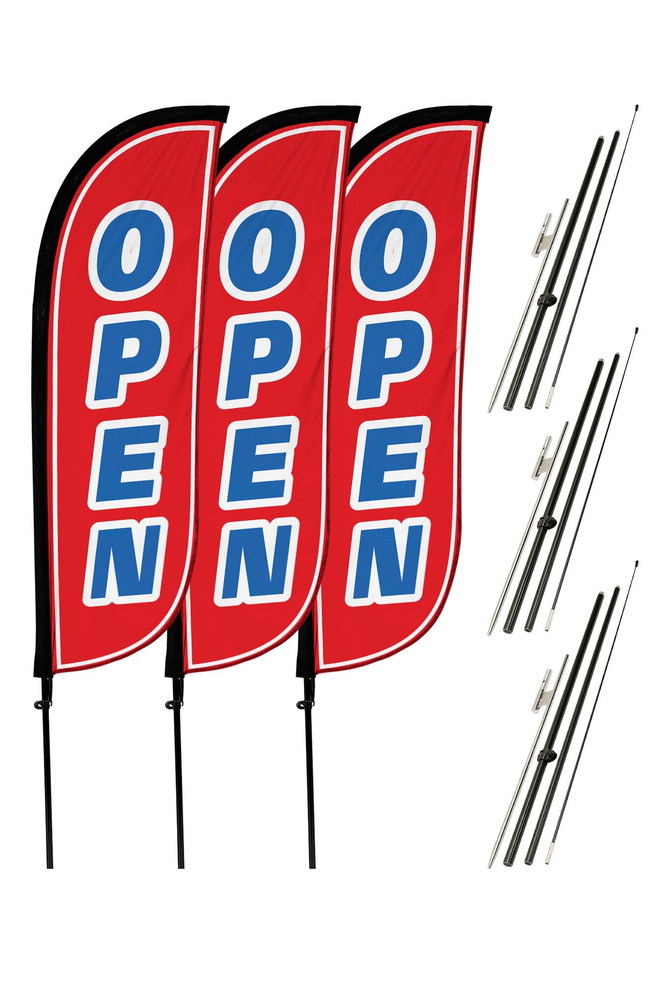 Open Feather Flag - 3 Pack w/ Ground Spike Pole Set 10M5000106X3GSET