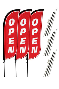 Open Feather Flag - 3 Pack w/ Ground Spike Pole Set 10M5000104X3GSET