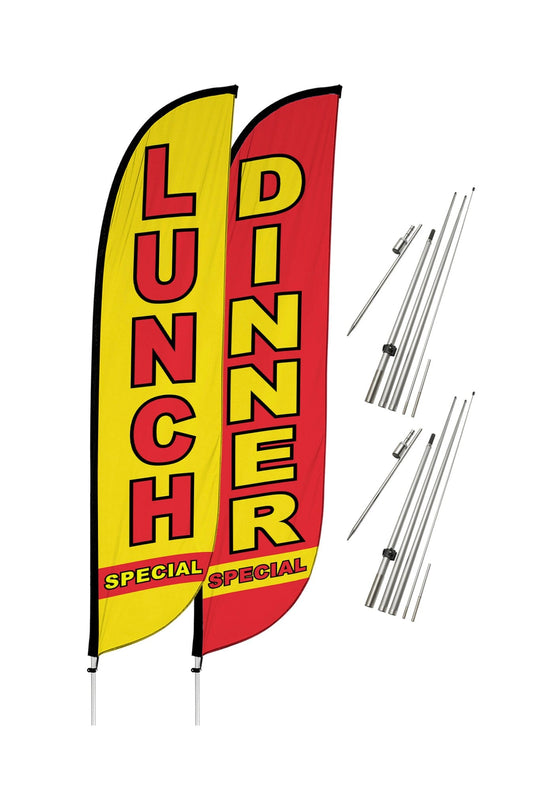 Restaurant Feather Flags - 2 Pack w/ Ground Spike Pole Set 