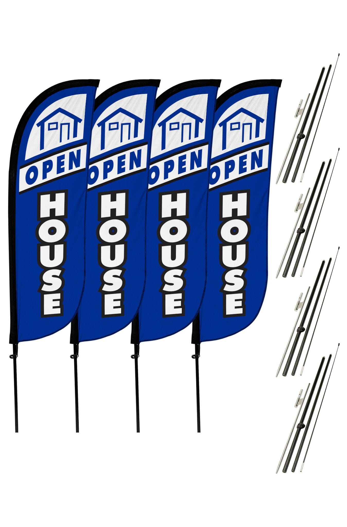 Open House Feather Flag - 4 Pack w/ Ground Spike Pole Set 10M5000079X4GSET
