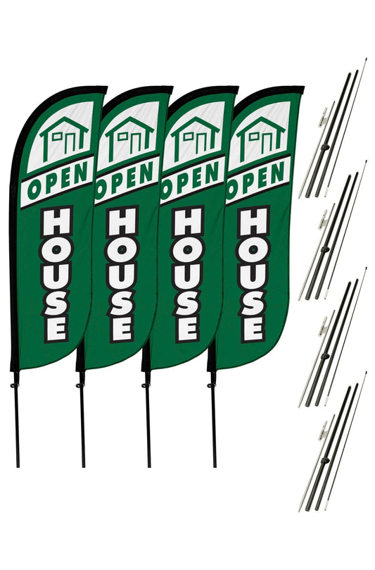 Open House Feather Flag - 4 Pack w/ Ground Spike Pole Set 10M5000078X4GSET