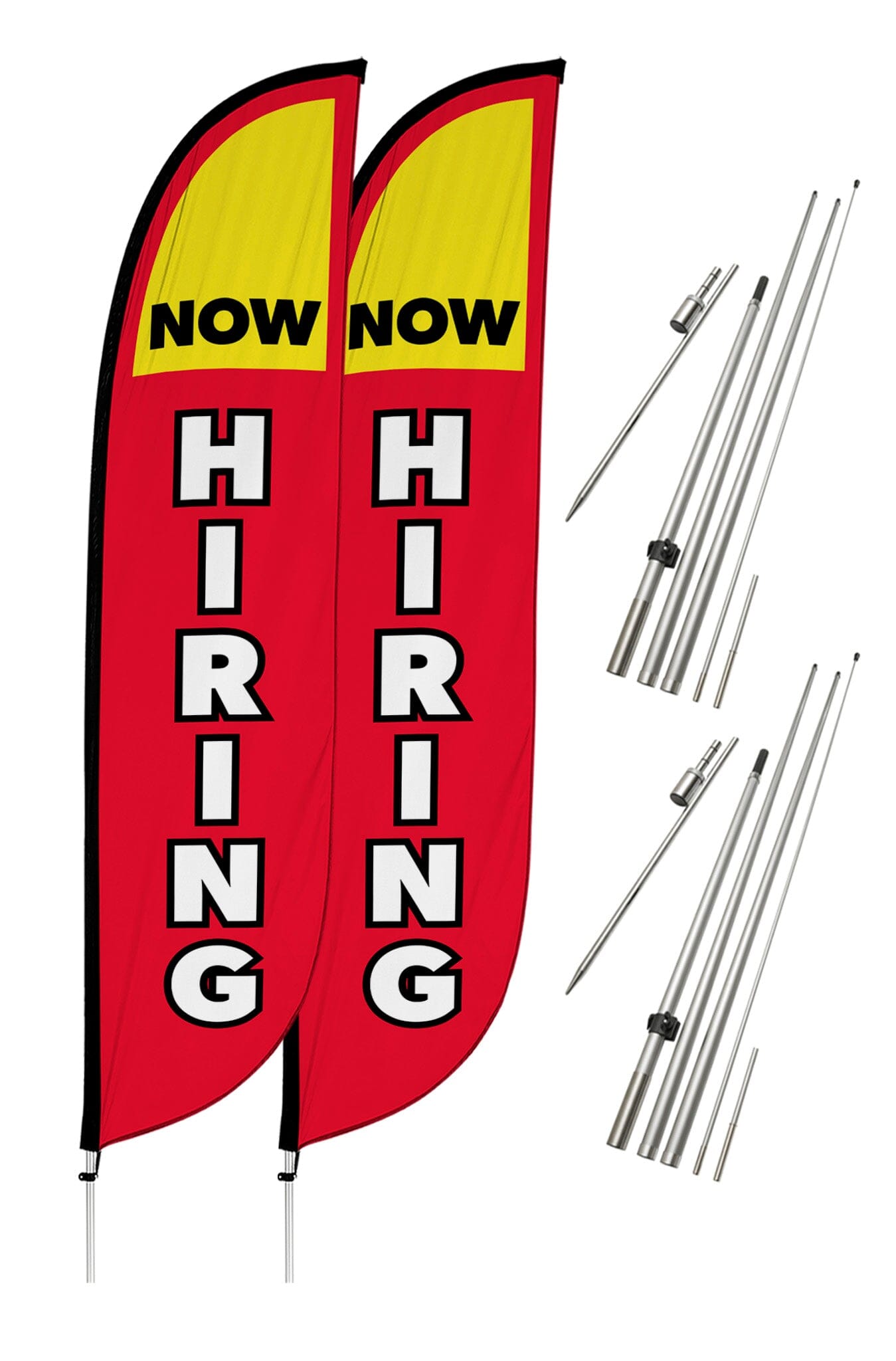 Now Hiring Feather Flag - 2 Pack w/ Ground Spike Pole Set – LookOurWay