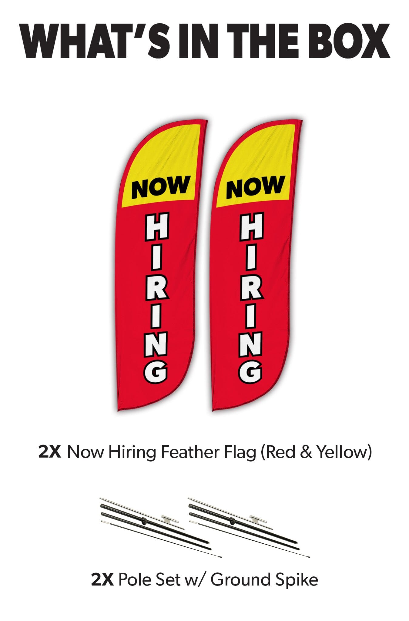 Now Hiring Feather Flag - 2 Pack w/ Ground Spike Pole Set 