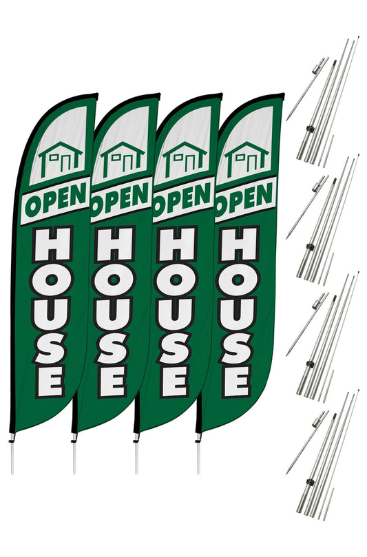 Open House Feather Flag - 4 Pack w/ Ground Spike Pole Set 10M1200078X4GSET